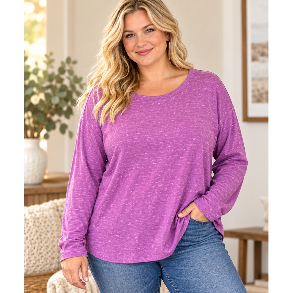 Sonoma The Everyday Tee Women's Plus 3X Purple Long Sleeve Top Orchid Knit